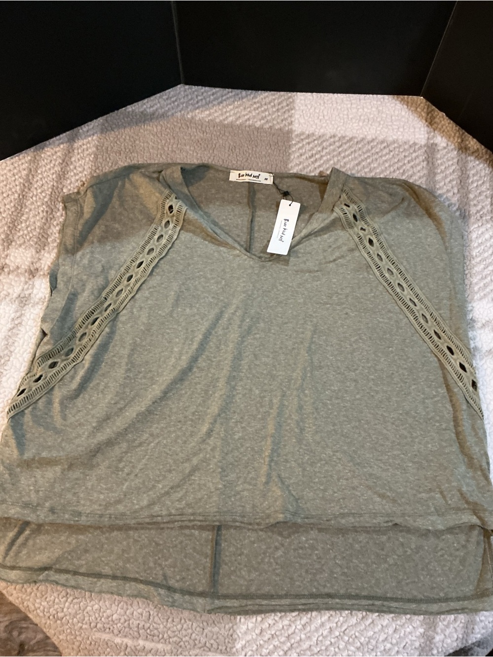 Three Bird Nest Gray Lace-Trim V-Neck Tunic Top